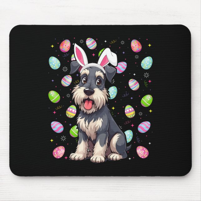 Miniature Schnauzer Dog Easter Egg Hunt Bunny Ear  Mouse Mat (Front)