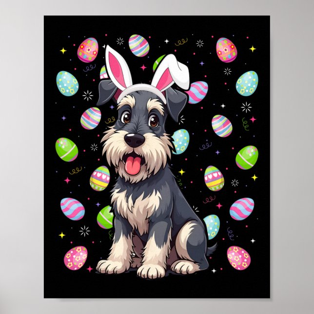 Miniature Schnauzer Dog Easter Egg Hunt Bunny Ear  Poster (Front)