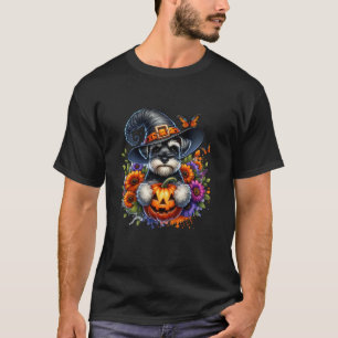 Miniature Schnauzer Dog Halloween Witch hat Scary T-Shirt
