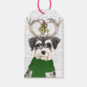 Miniature Schnauzer Dog in Antlers Christmas Gift Tags
