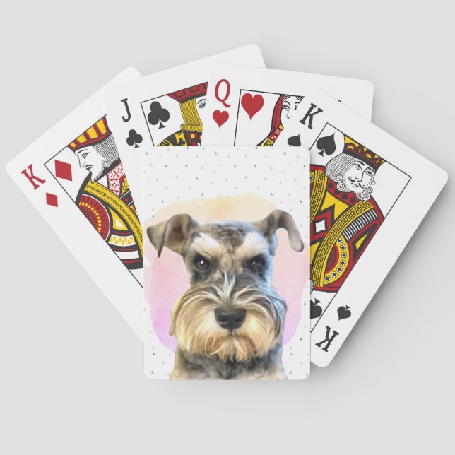 Miniature Schnauzer Dog Lover Cute Animal Pink Playing Cards (Back)