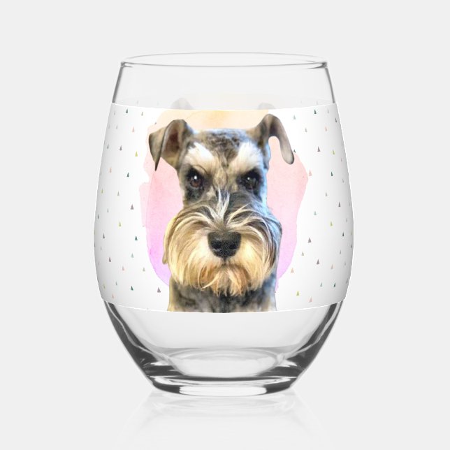 Miniature Schnauzer Dog Lover Cute Animal Pink Stemless Wine Glass (Front)
