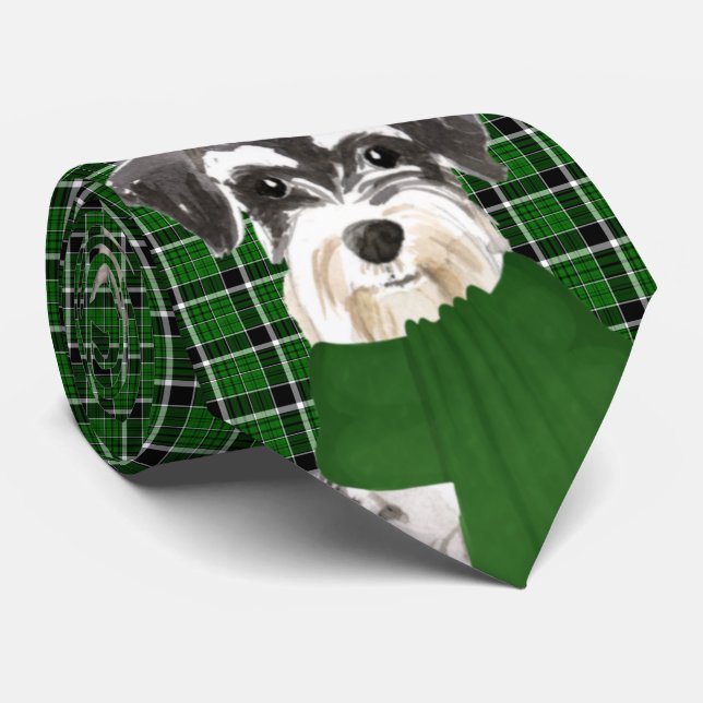 Miniature Schnauzer Dog Lover Plaid Christmas Tie (Rolled)