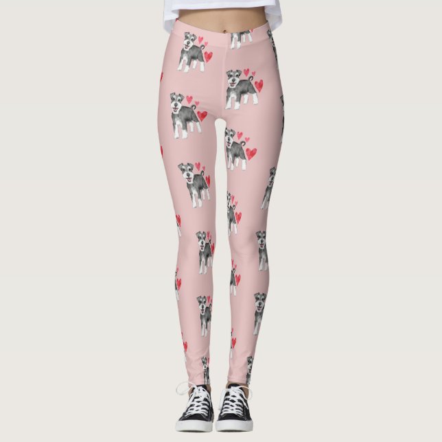 Miniature Schnauzer Dog Pattern on Pink Leggings (Front)