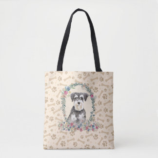 Miniature Schnauzer Dog Paw Print & Dog Bone Cute Tote Bag