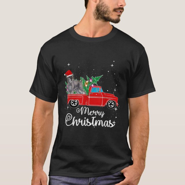 Miniature Schnauzer Dog Red Truck Christmas Tree L T-Shirt (Front)