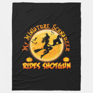 Miniature Schnauzer Dog Rides Shotgun Witch Funny Fleece Blanket