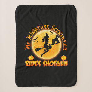 Miniature Schnauzer Dog Rides Shotgun Witch Funny Sherpa Blanket