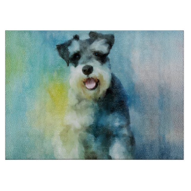 Miniature Schnauzer Dog Water Colour Art Painting Cutting Board (Front)
