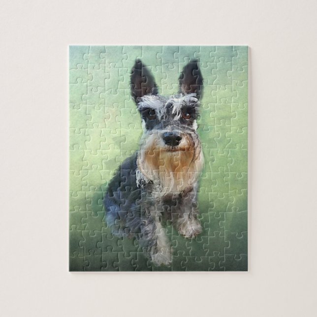 Miniature Schnauzer Dog Water Colour Art Painting Jigsaw Puzzle (Vertical)