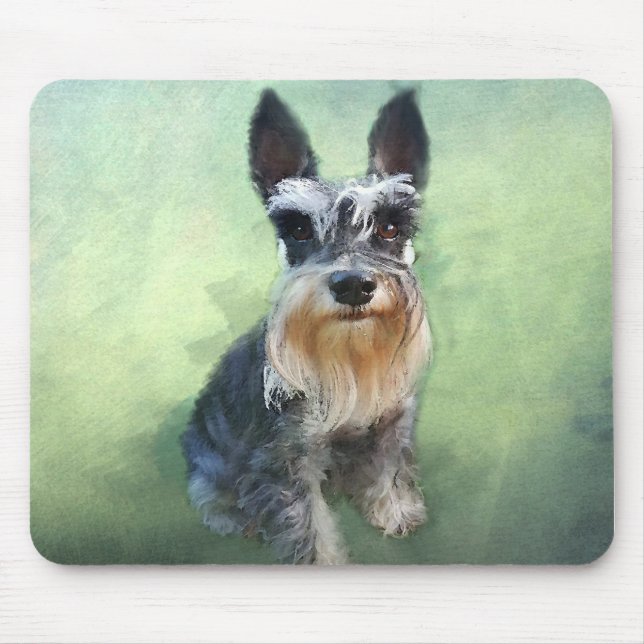 Miniature Schnauzer Dog Water Colour Art Painting Mouse Mat (Front)