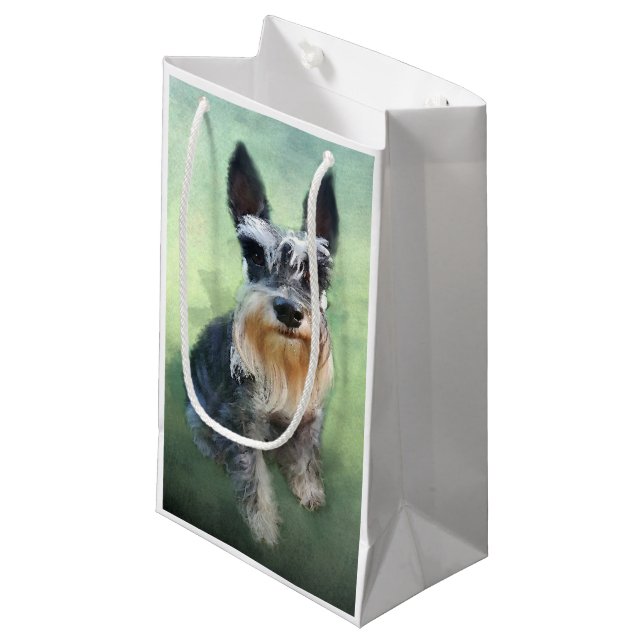 Miniature Schnauzer Dog Water Colour Art Painting Small Gift Bag (Front Angled)