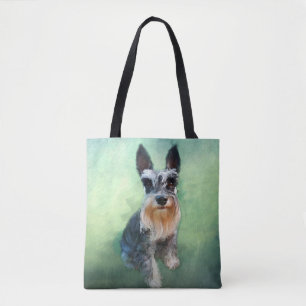 Miniature Schnauzer Dog Water Colour Art Painting Tote Bag