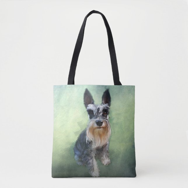 Miniature Schnauzer Dog Water Colour Art Painting Tote Bag (Front)