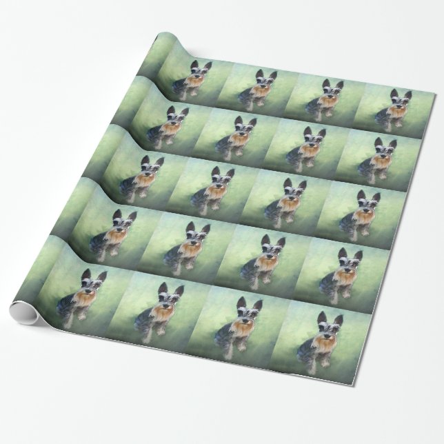 Miniature Schnauzer Dog Water Colour Art Painting Wrapping Paper (Unrolled)