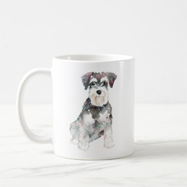 Miniature Schnauzer dog watercolors illustration Coffee Mug (Left)