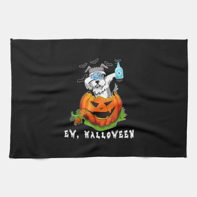 Miniature Schnauzer Ew Halloween Pumpkin Washing Tea Towel (Horizontal)