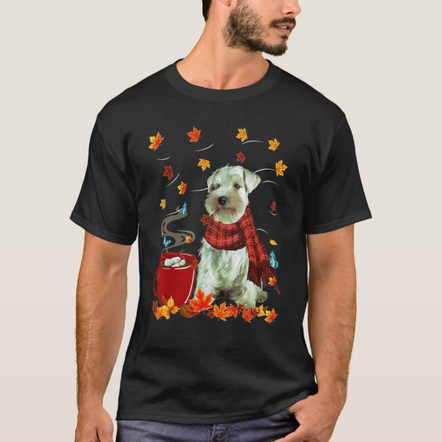 Miniature Schnauzer  Fall  Chocolate  Hot   Dog T-Shirt (Front)