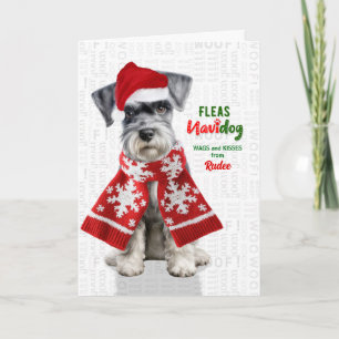 Miniature Schnauzer Funny Fleas Navidog with Name Holiday Card