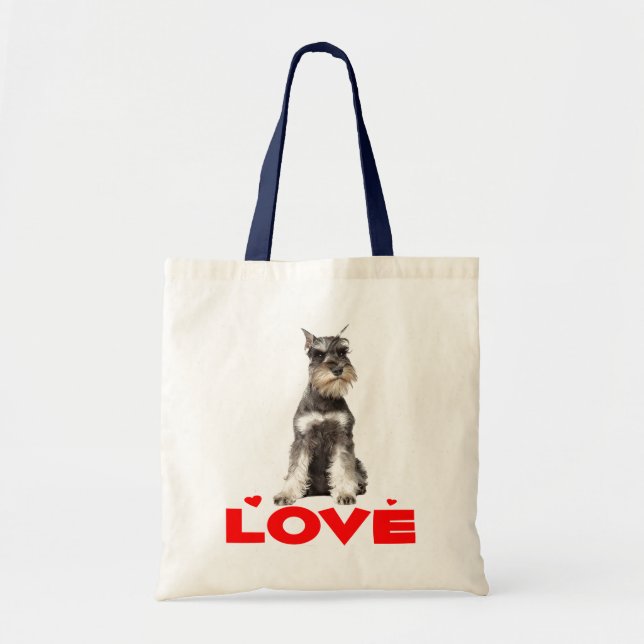 Miniature Schnauzer Grey Puppy Dog Red Heart Tote (Front)