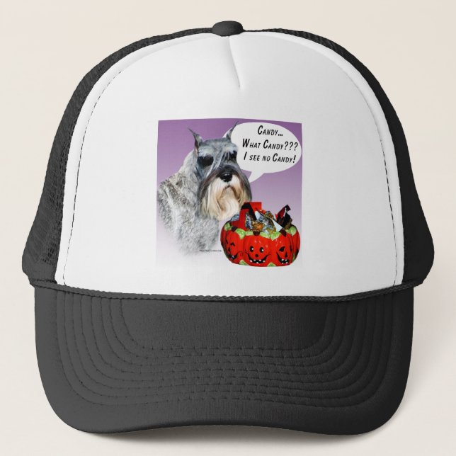 Miniature Schnauzer Halloween Candy Trucker Hat (Front)