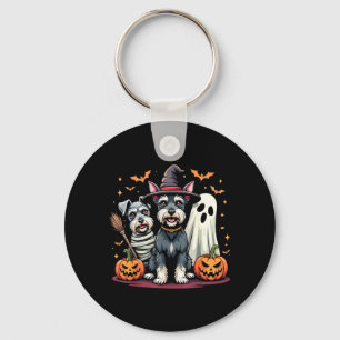 Miniature Schnauzer Halloween Costume Mummy Witch Key Ring