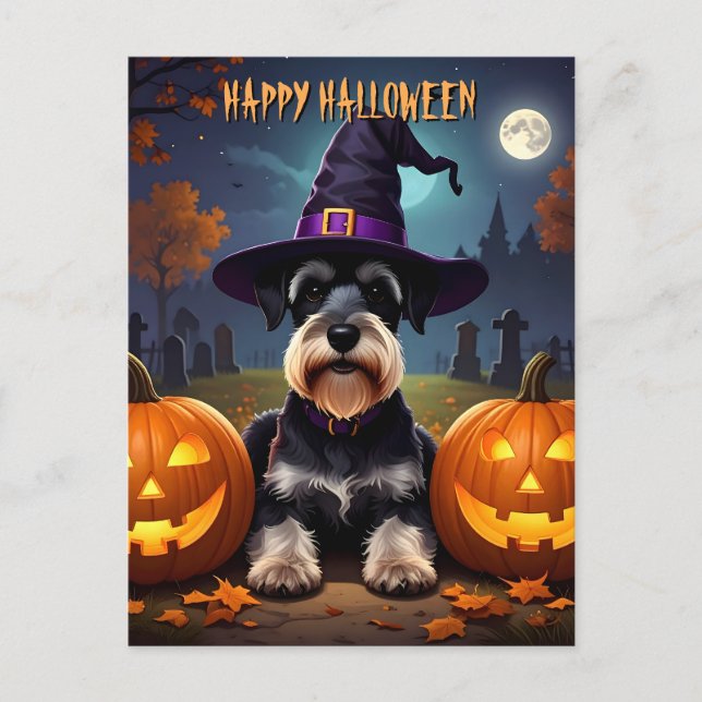 Miniature Schnauzer Halloween Postcard (Front)