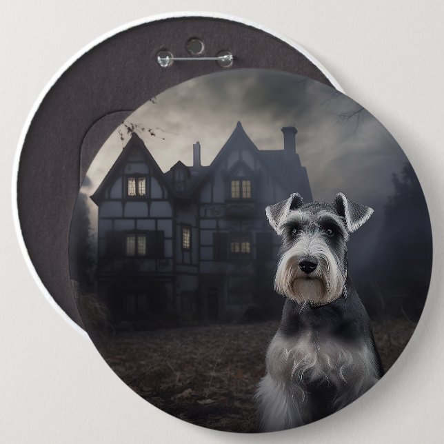 Miniature Schnauzer Halloween Scary 6 Cm Round Badge (Front & Back)