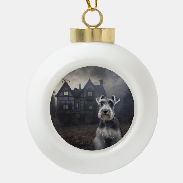 Miniature Schnauzer Halloween Scary Ceramic Ball Christmas Ornament (Front)