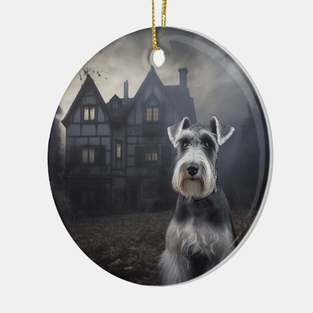 Miniature Schnauzer Halloween Scary Ceramic Tree Decoration (Left)