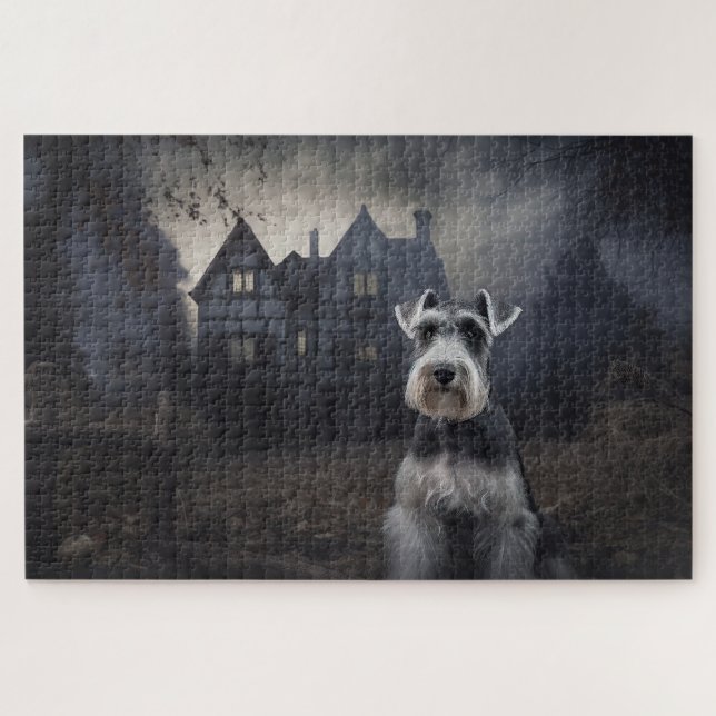 Miniature Schnauzer Halloween Scary Jigsaw Puzzle (Horizontal)