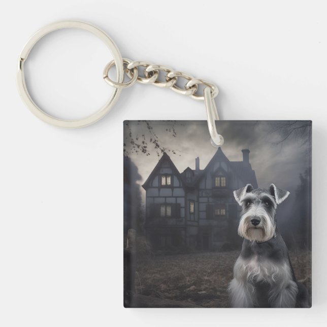 Miniature Schnauzer Halloween Scary Key Ring (Front)