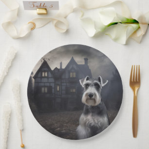 Miniature Schnauzer Halloween Scary Paper Plate