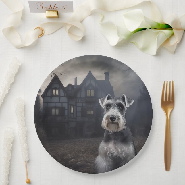 Miniature Schnauzer Halloween Scary Paper Plate (Wedding)