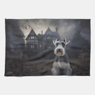 Miniature Schnauzer Halloween Scary Tea Towel