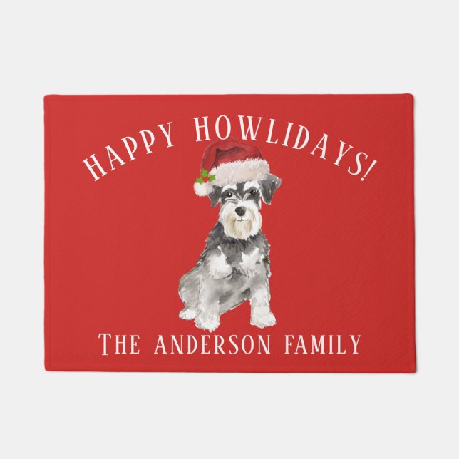 Miniature Schnauzer Happy Howlidays Christmas Doormat (Front)