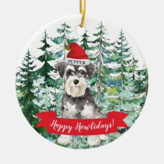 Miniature Schnauzer Happy Howlidays Dog Ceramic Tree Decoration