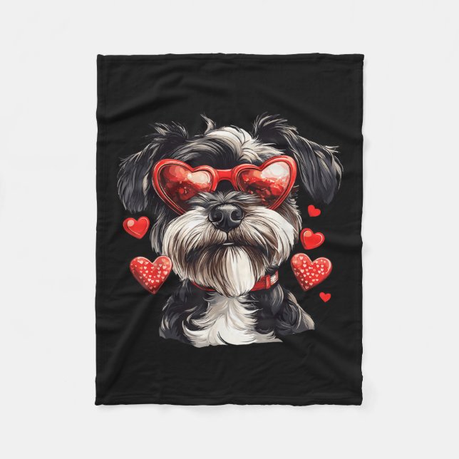 Miniature Schnauzer Heart Gles Valentines Day Dog Fleece Blanket (Front)