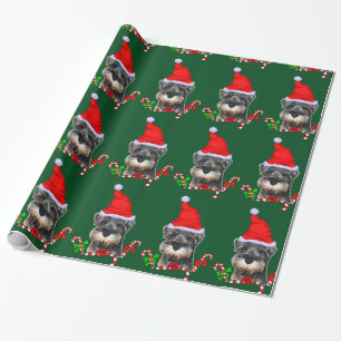 Miniature Schnauzer in Santa Hat Wrapping Paper