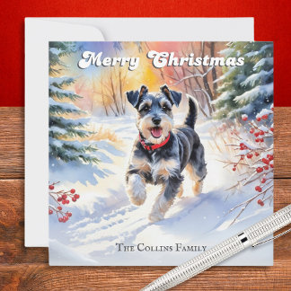 Miniature Schnauzer In Snow Christmas Holiday Card