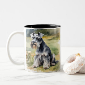 Miniature Schnauzer in the garden - Watercolor Two-Tone Coffee Mug