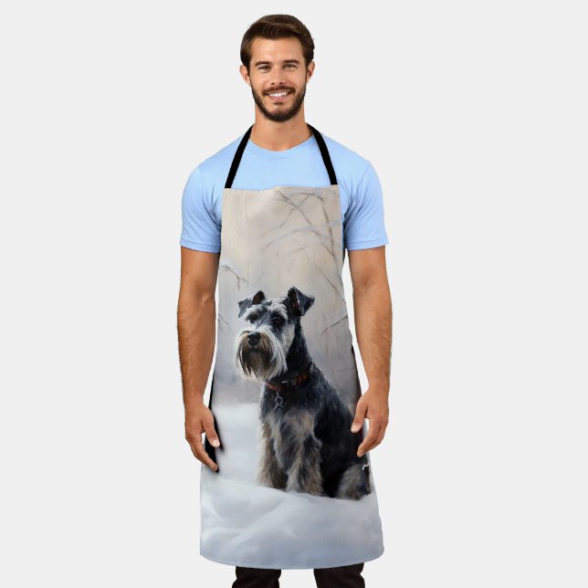 Miniature Schnauzer Let It Snow Christmas Apron (Worn)