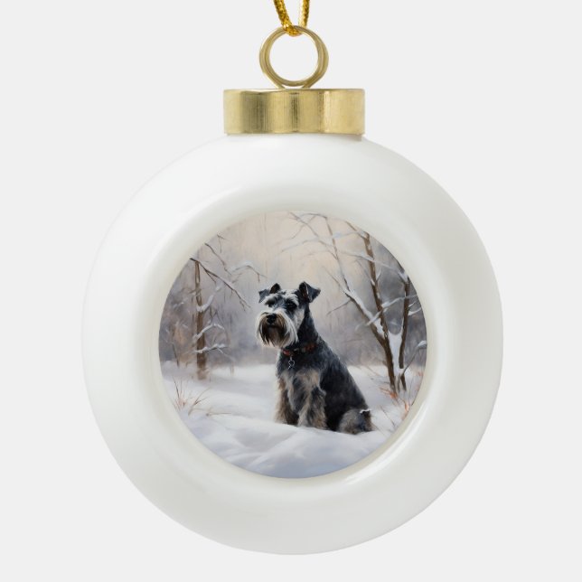 Miniature Schnauzer Let It Snow Christmas Ceramic Ball Christmas Ornament (Front)