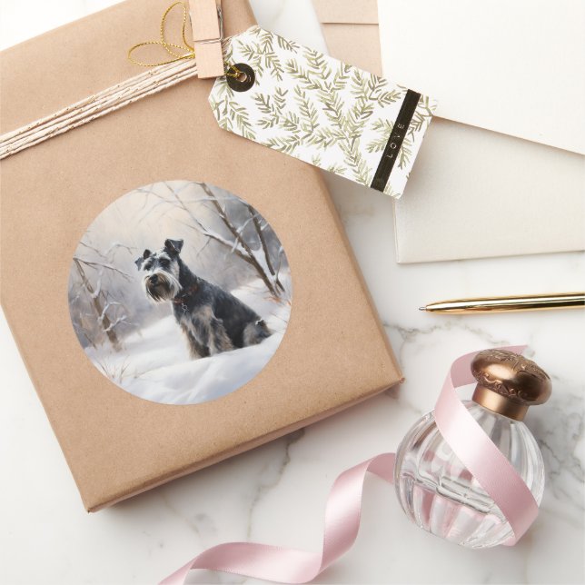 Miniature Schnauzer Let It Snow Christmas Classic Round Sticker (Gifting)