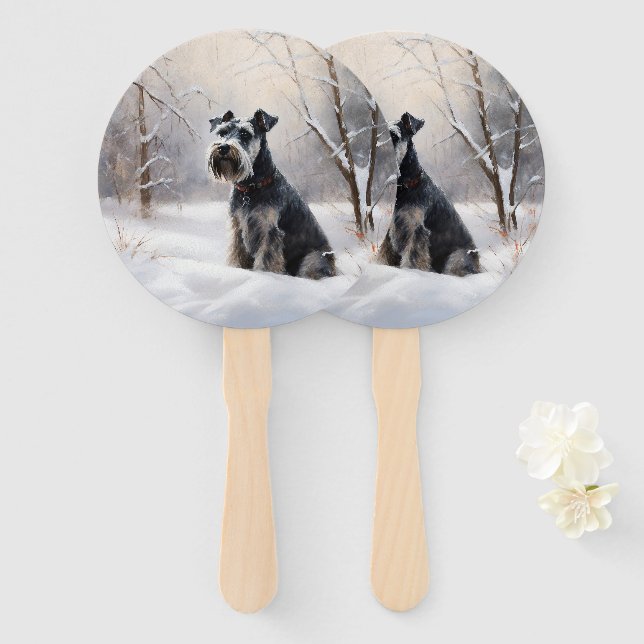 Miniature Schnauzer Let It Snow Christmas Hand Fan (Front and Back)