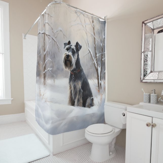 Miniature Schnauzer Let It Snow Christmas Shower Curtain (In Situ)