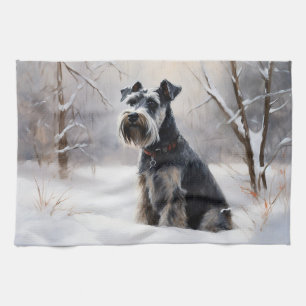 Miniature Schnauzer Let It Snow Christmas Tea Towel