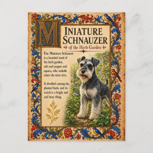 Miniature Schnauzer, Mediaeval Bestiary Art Postcard