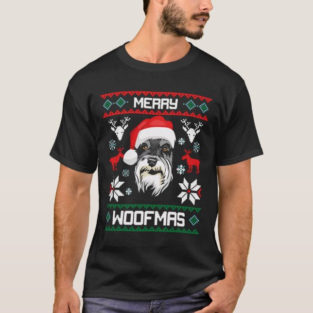 Miniature Schnauzer Merry Woofmas Gift For Christm T-Shirt (Front)