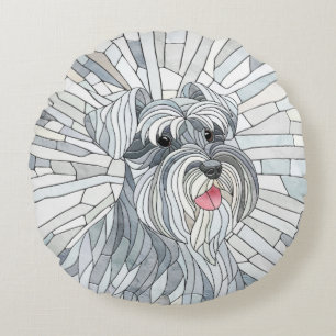 Miniature Schnauzer Mosaic art Round Cushion